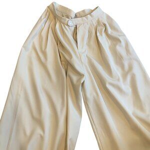 Cream Pleated Wide-Leg Trousers